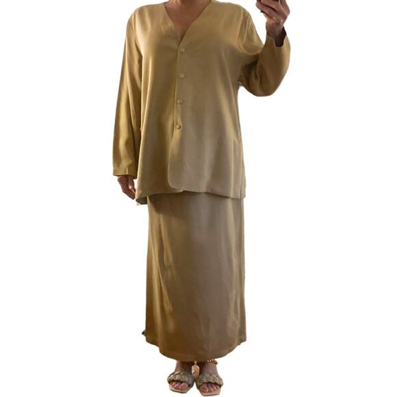 Eileen Fisher Tan Silk Maxi Skirt and Jacket Set - Picture 7 of 16